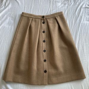 J. Crew Wool Button Front A-line Tan Flair Skirt Size 2